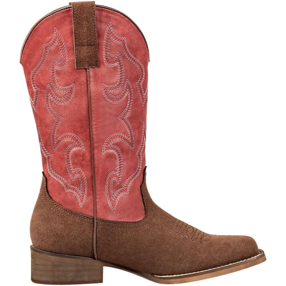 SheSole Woman Red Square Toe TwoTone Cowboy Boots Cowgirl Riding Western - Picture 6 of 6